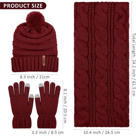 Women\'s Winter Warm Knitted Scarf Beanie Hat and Gloves Set main image 4